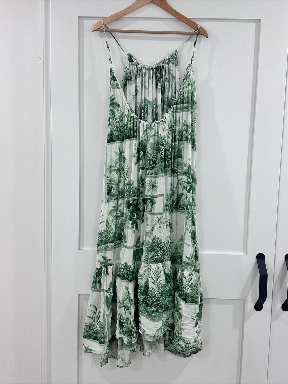 Anthropologie floral palm flowy sleeveless ruffle maxi dress white green XS - Picture 3 of 9